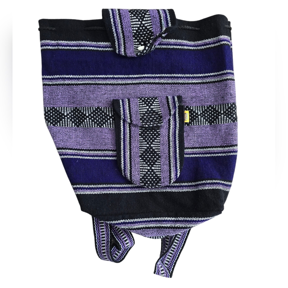 Vintage Artesanias Pinzon Unisex Purple& Black Aztec Woven Backpack